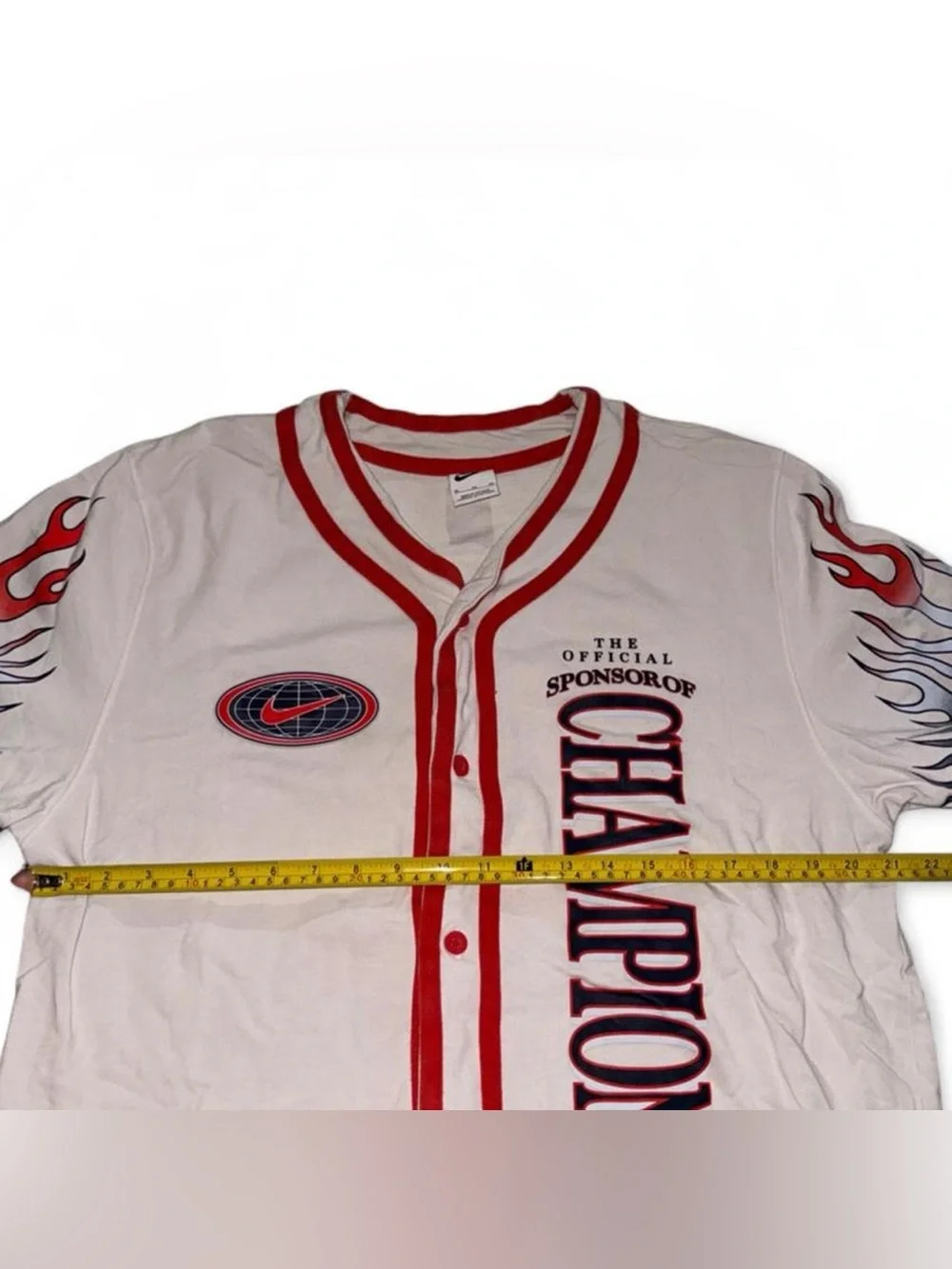 Nike White Red & Navy Flame-Detail Button-Up Jersey